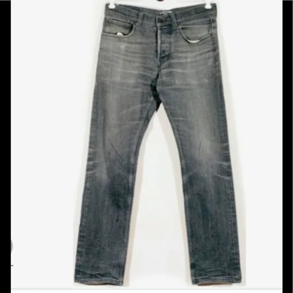 Men’s Gilded Age Morrison gray slim straight, button fly jeans. Size 32.